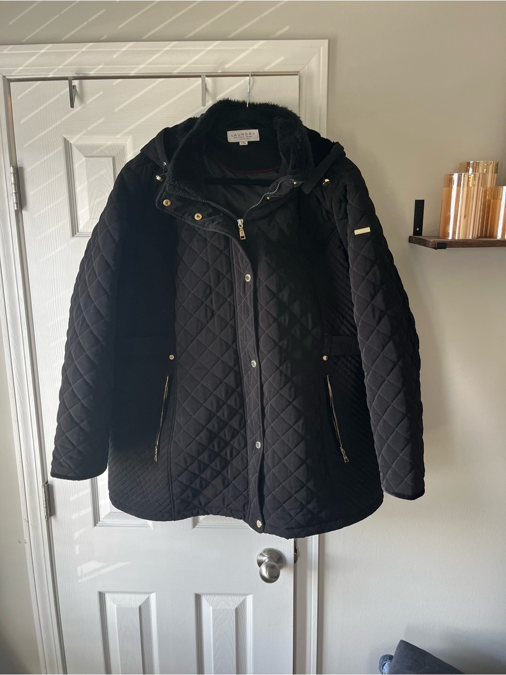 Laundry By Shelli Segal Black Quilted Hooded Puffer Jacket